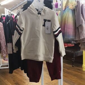 Tommy Hilfiger Cream Hoodie and Maroon Pants Set new